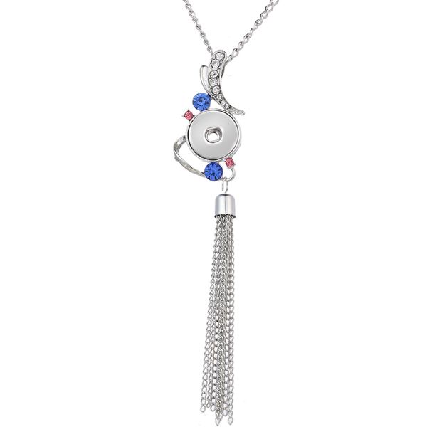 

10pcs crystal snap buttons necklaces charms tassel pendant necklace link chain fit 18mm snap buttons jewelry choker wholesale, Silver