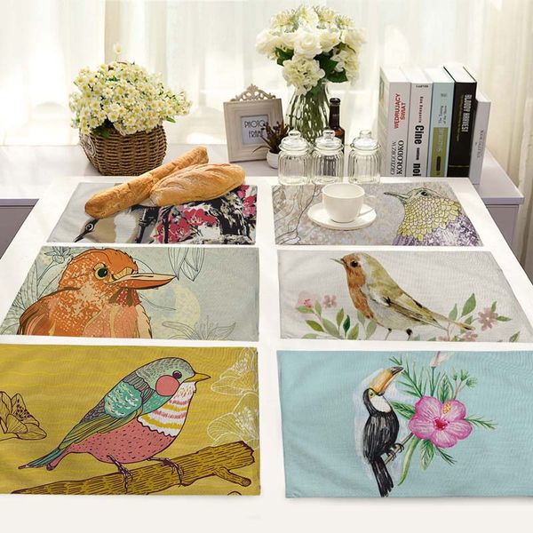 

42*32cm birds paern placemat fabric table decoration mat kitchen posavasos manteles individuales onderzeers ma0120