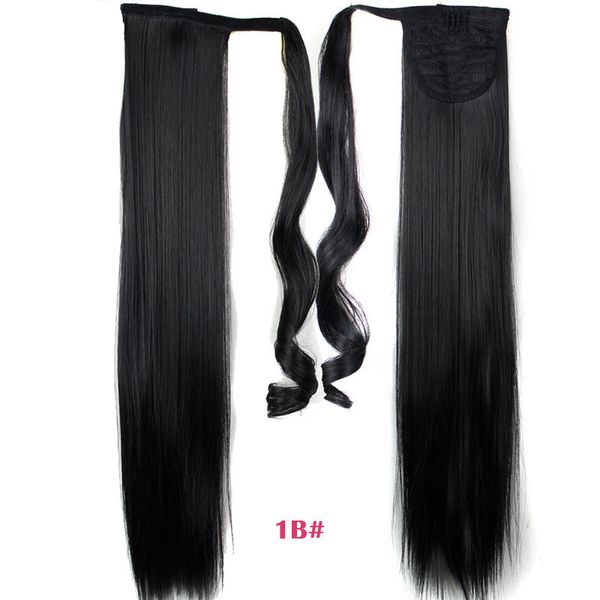 

long wrap on synthetic straight ponytails for women natural clip in hair extension hairpieces blonde false hair, Black