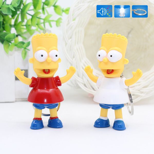 

classic comic anime jewelry cartoon figure toys bart led keychain pendants trinket sound keyrings toys gift, Silver