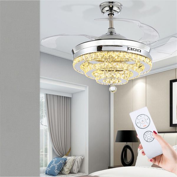 2019 42 Inch Modern Ceiling Fan Led Crystal Chandelier Fan Lights Invisible Fan Crystal Lights Living Room Bedroom Restaurant With Remote Control From