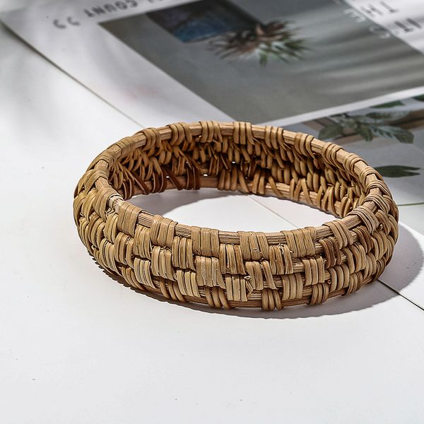 

junlead new fashion handmade straw weave rattan bracelet bangle simple big round vine braid ep bracelet bangle for women jewelry, Black
