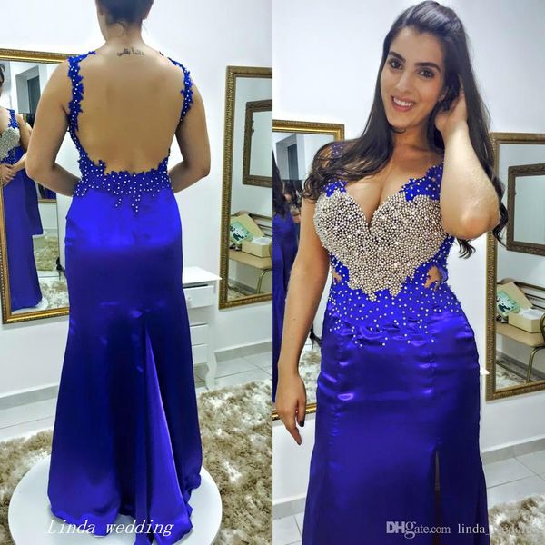 

royal blue evening dress new arrival long beaded prom dress formal event gown plus size robe de soire vestido de festa longo, Black;red