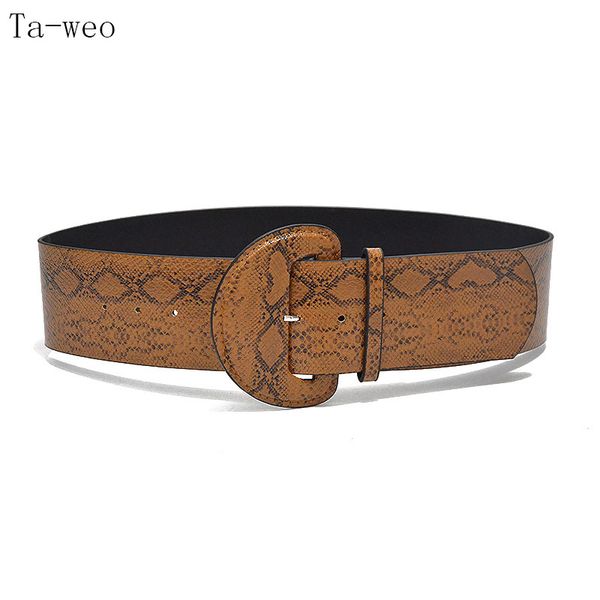 

ta-weo fashion retro python pattern faux leather wide belt women's snake pattern popular decoration cummerbunds, Black;brown
