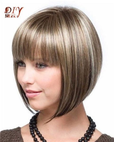 Lmsw28 Pretty Style Short Straight Hair Wigs For Blonde Mixed