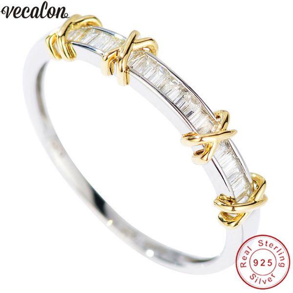 

vecalon charm real soild 925 sterling silver promise ring cross engagement wedding band rings for women men finger jewelry, Slivery;golden