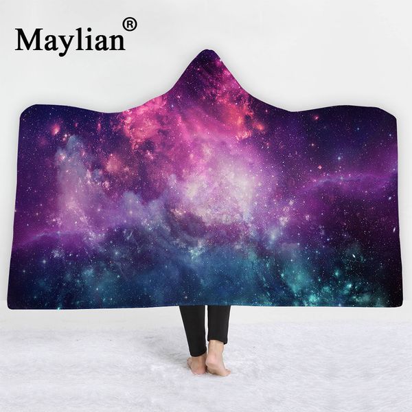 

3d star universe hooded blanket sherpa fleece ocean blue wearable plush throw blanket on bed sofa thick warm b19