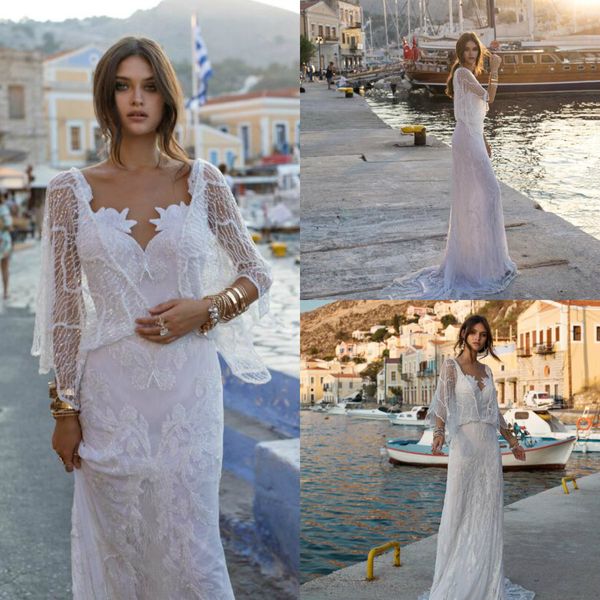 Lian Rokman 2019 vestidos de casamento sereia com jaqueta de envoltório varrer lantejoulas de trem personalizado vestido de noiva de praia plus size robe de mariée