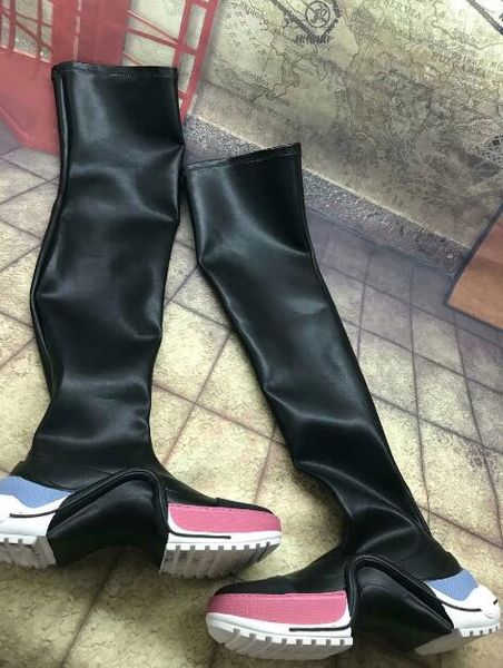 

новый archelight квартира бедро ботинок радуги вакуумная резиновая подошва эластичная телячья кожа ботинки с молнией, Black