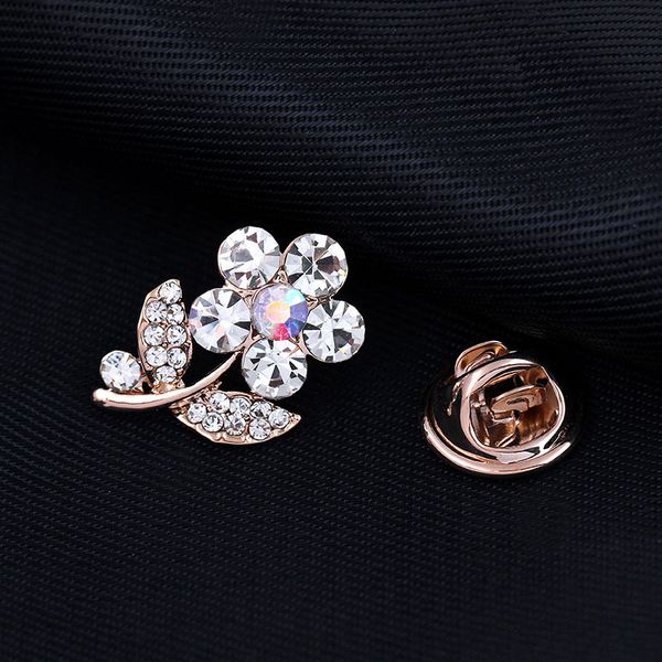

flower brooch pins with crystal small suit shirt lapel pin badge cute safe broach korea style little breastpin wholesale ship, Gray