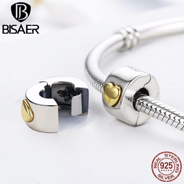 

bisaer brand original 925 sterling silver ser classic heart clip charms fit bisaer necklaces & bracelet edc116, Bronze;silver