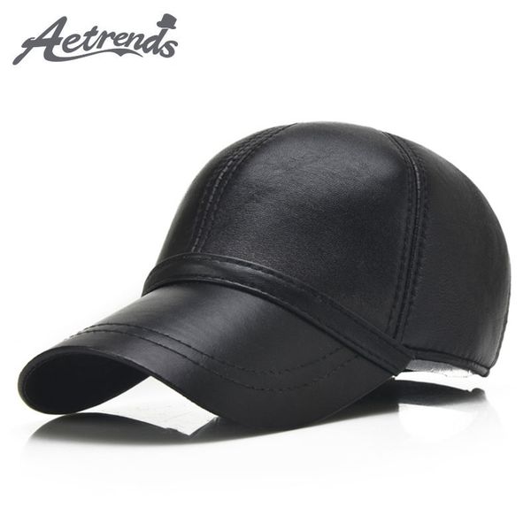 

aetrends] 100% leather cap men hat baseball cap man sheepskin leather dad hat bone trucker hats winter black full gorras z-5292, Blue;gray