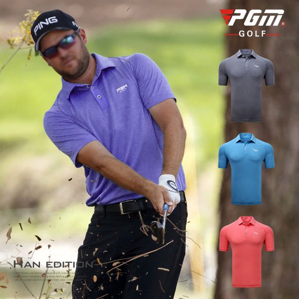 

pgm 2018 new golf clothing men's short sleeve t-shirt summer elastic breathable sportswear quick-drying fabric golf polo shirt, Black;blue