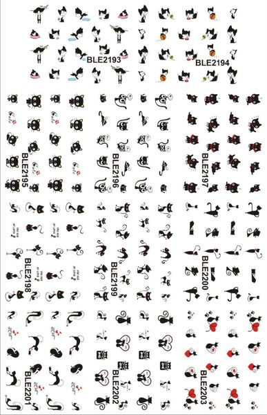 

11 pack/ lot water decal nail art nail sticker black cat kitten ble2193-2203