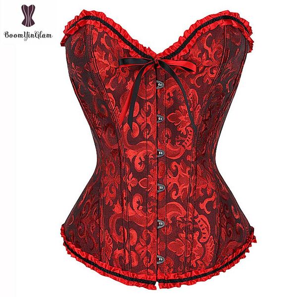 

mix color black and red corset lace up gothic korse women korset overbust korsett for lady elastic boned bustiers & corsets, Black;white