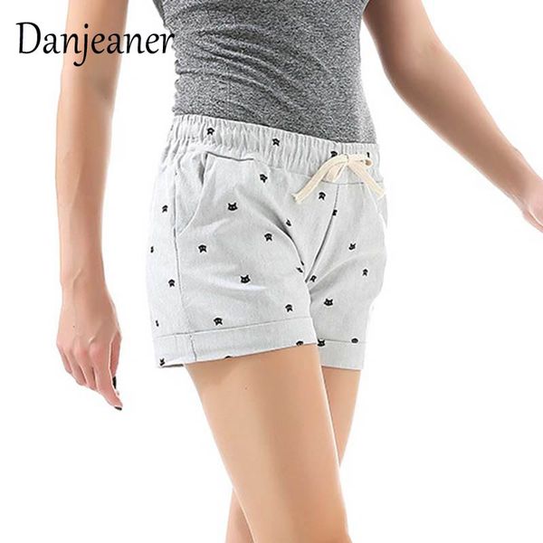 

danjeaner summer women's home casual elastic waist cotton shorts printed cat pumping self-cultivation shorts candy colors, White;black