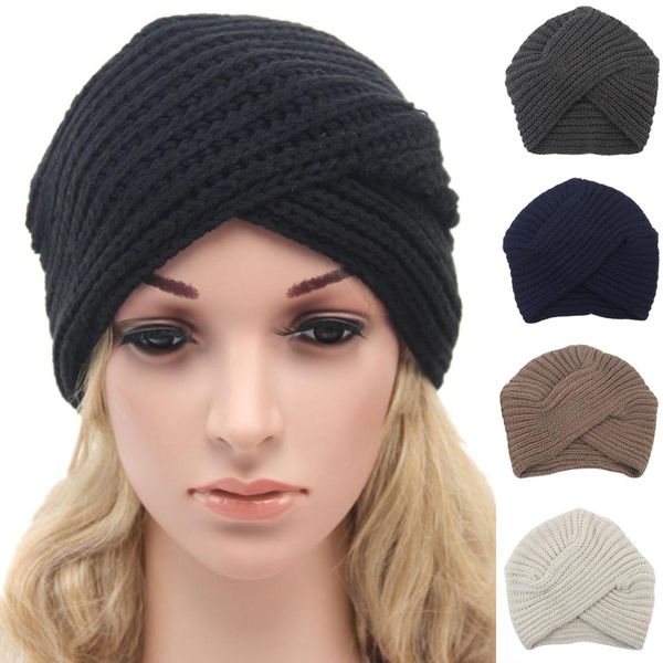 

fashion women knitted turban hat india plate head cap autumn winter keep warm cute beanies lady girl crochet cross hats, Blue;gray
