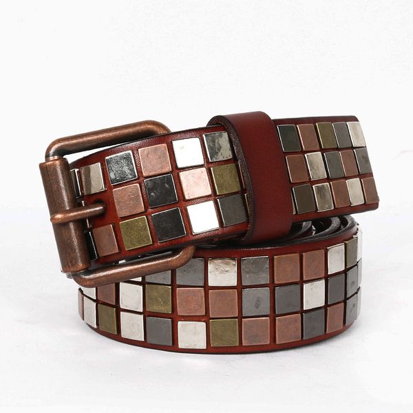 

luxury belt punk rock genuine leather brown hip hop women men 2018 vintage belt for jean waistband man wide waist accessories, Black;brown