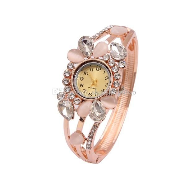

luxury rhinestone opal bangle watches geneva quartz wristwatch women flower watch jewelry (size: 6 cm, color: gold), Golden;silver