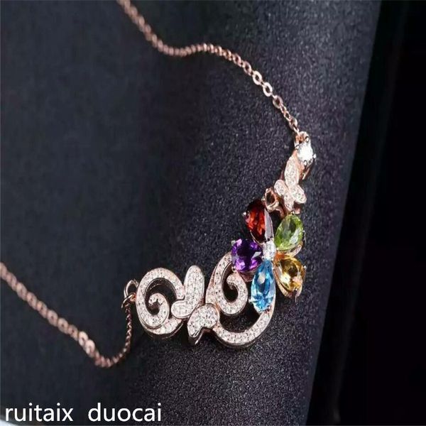 

kjjeaxcmy boutique jewels s925 pure silver inlay a variety of natural gemstone female plum flower shaped pendant + necklace