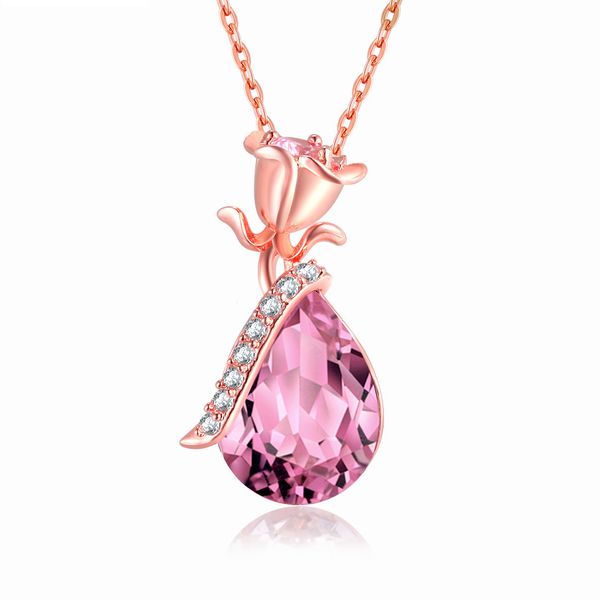 

n4108 purple flowers crystal diamonds love heart pendant statement necklace fashion class women girls lady elements jewelry, Silver