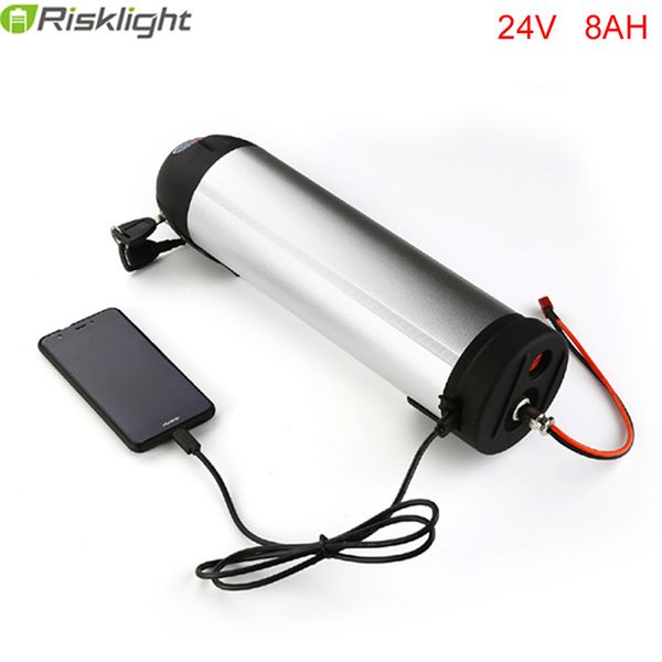 Sem impostos 24V 8AH E-bike bateria 24V 8AH Li-ion Battery Pack com o Garrafa de água Case e porta USB