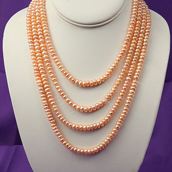 

jyx natural pearl necklace multi-row near round pink freshwater cultured pearl necklace party wedding mother gifts 80 inches, Silver