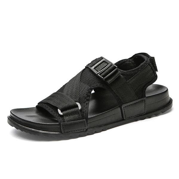 

fashion leisure men's sandals air mesh basic front rear strap summer shoes low buckle casual solid men beach shoes, Black