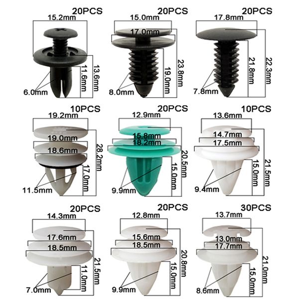 310Pcs Mixed Auto Fastener Car Door//Bumper//Fender Liner Plastic Rivet Fixed Clip