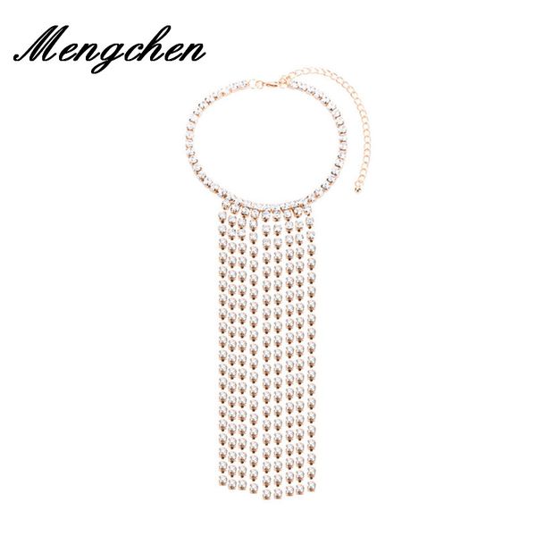 

exaggerated rhinestone choker gem collar chokers long tassel necklace women chunky maxi statement necklace jewelry, Golden;silver
