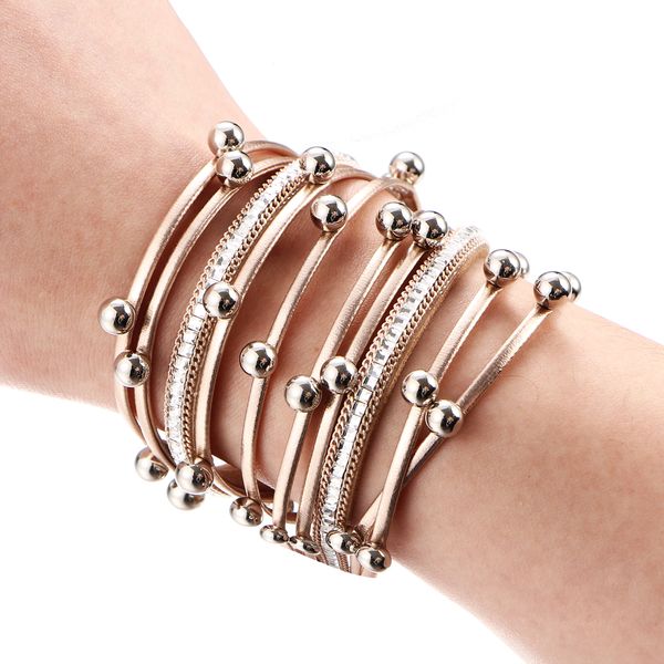 

3 color fashion multilayer charm bracelet for women vintage leather bracelets bangle femme party jewelry wholesale 3pcs, Golden;silver