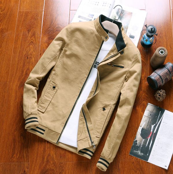 

men's jackets men stand collar jacket autumn spring slim fit fashion zipper up coats, Black;brown