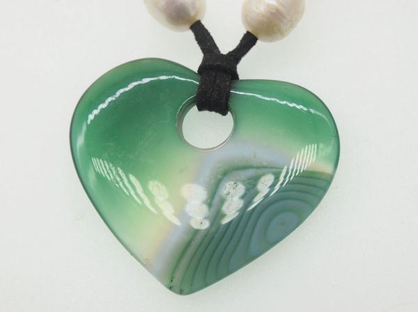 

green veins heart agate 18inch pendant 40*45mm white pearl necklace fppj wholesale beads nature, Silver