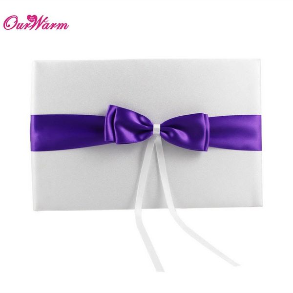 Purple Wedding Guest Book Set With Satin Ribbon Bowknot Guest