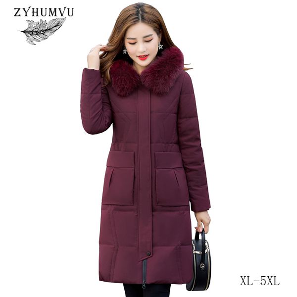 

middle aged winter down coat 2018 new fur collar plus size long parkas women outwear loose thicken warm down jacket female zy708, Black