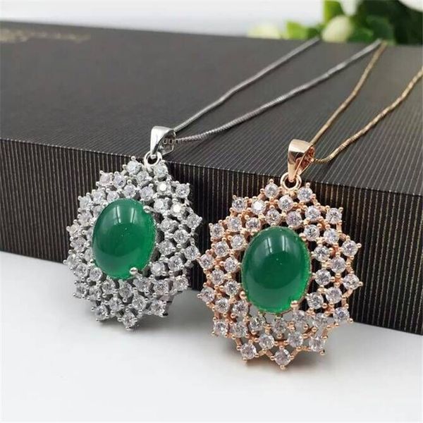 

kjjeaxcmy boutique jewels 925pure silver inlay natural crystal green jade medulla female style pendant + necklace snowdrop jewel
