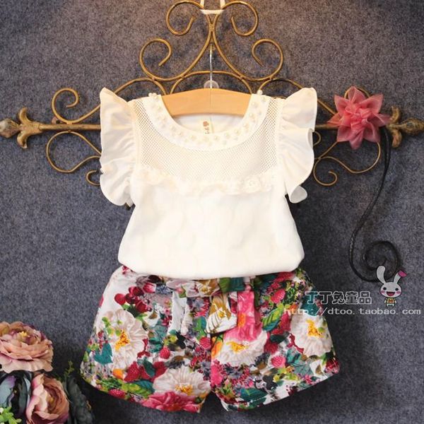 

children clothing 2018 new fashion summer o-neck patchwork sleeveless girls knitted childrens clothes sets, White