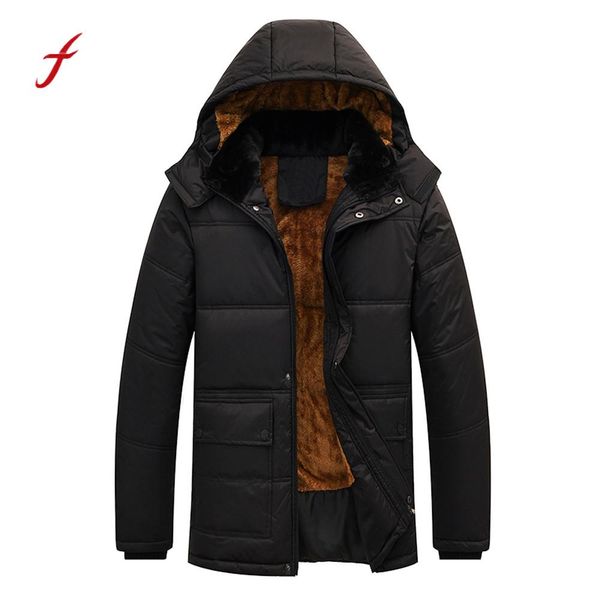 

feitong men jackets 2018 long sleeve warm hooded zip thick fleece coat outwear wind jackets male clothing jaqueta masculina, Black