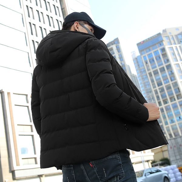 

winter brand men jacket fur hood with cashmere plus size 4xl winter jacket fashion men thin duck down, Black