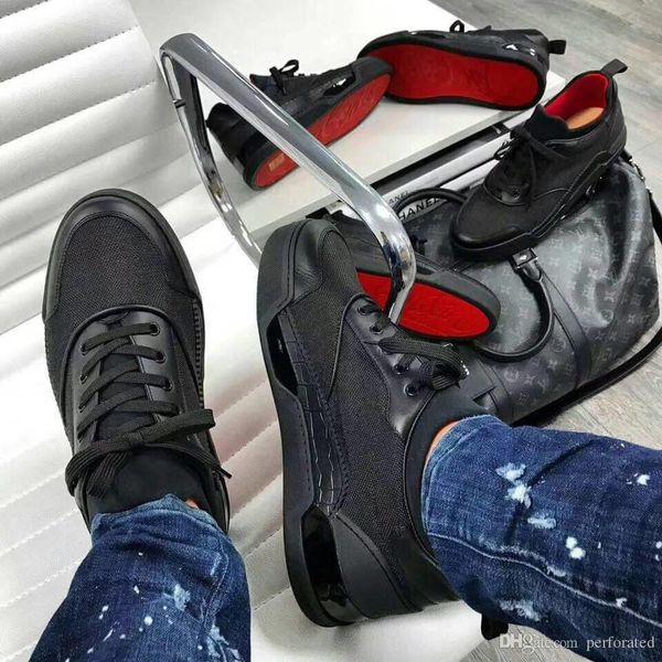 

[Avec boîte]Super Qualité Rouge Semelles De Luxe Rouge Bas Hommes Sneakers Aurelien Plat Chaussures De Sport Geunine En Cuir TRAINERS 38-46