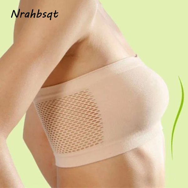 

nrahbsqt women sports bra clothing strapless strap seamless bar brassiere sport woman fitness mesh breathable underwear fz057, White;black