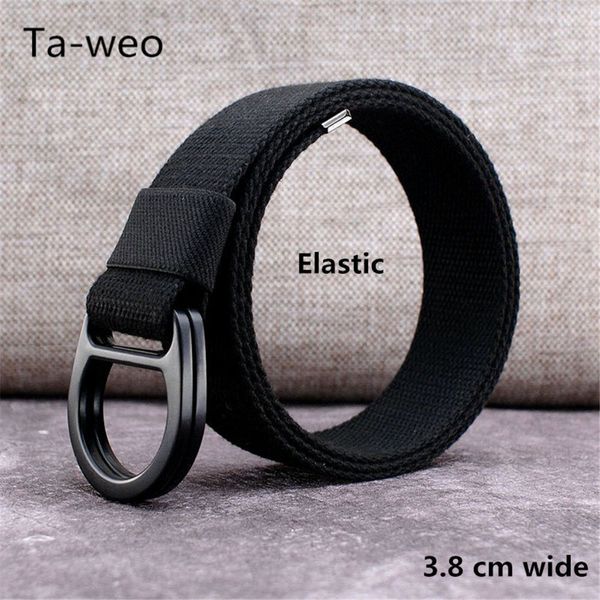 

ta-weo fashion men double d-ring buckle elastic canvas belt, designer belts men 1.5'' wide xxl size belt, Black;brown