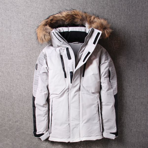 

2018 down jacket men winter thick warm 70% white duck down hooded big fur collar man coat fashion men parkas, Black