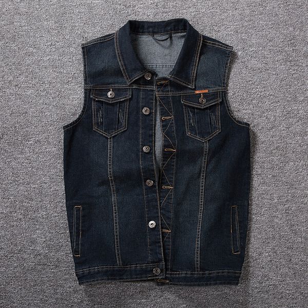 

cotton jeans sleeveless jacket men plus size 5xl dark blue denim jeans vest men cowboy denim vest mens jackets 5xl 6xl 7xl 8xl, Black;white