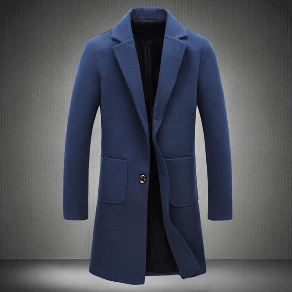

casual warm long coat for men fashion long sleeve wool coat and jacket solid single breasted men clothes 2018, Black
