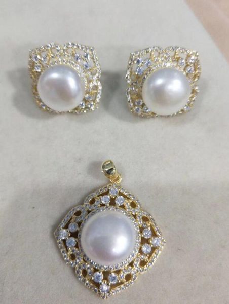 

noble jewelry earring white freshwater pearl necklace pendant 925silver, Black