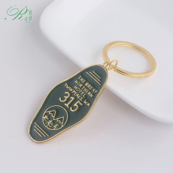 

rj tv series fans gold twin peaks keychains pendants the great northern l 315 logo chaveiro green metal car keyring jewelry, Silver