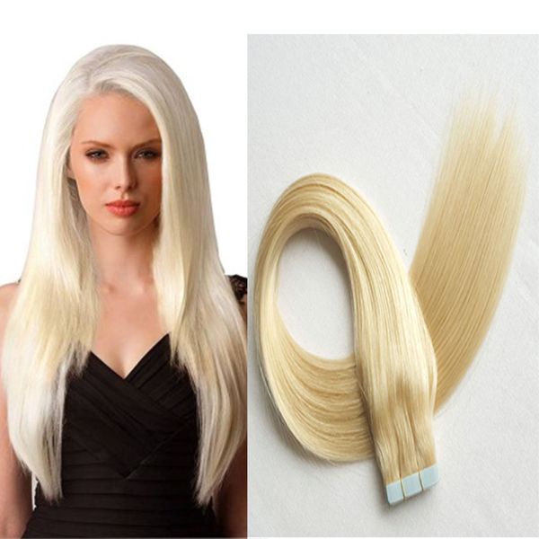 9a Platinum Blonde Russian Remy Tape Hair Extensions Double Drawn