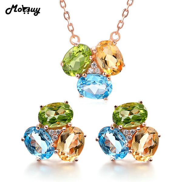 

mobuy gemstone earrings & necklaces 2pcs jewelry sets z citrine peridot 925 sterling silver wedding fine jewelry v003en, Black