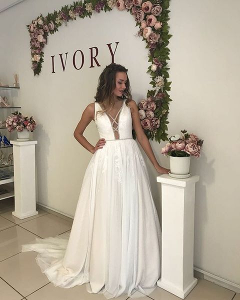 

sheer front lace a-line wedding dresses tank scoop beaded vintage wedding gowns see though back country bride dresses, White
